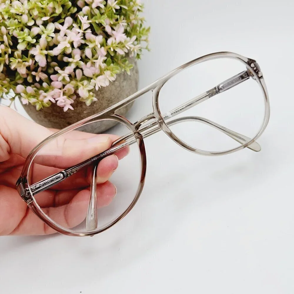 Safilo Elasta Italy 140 1563 Z66 Translucent Grey Green Retro Eyeglasses Frame